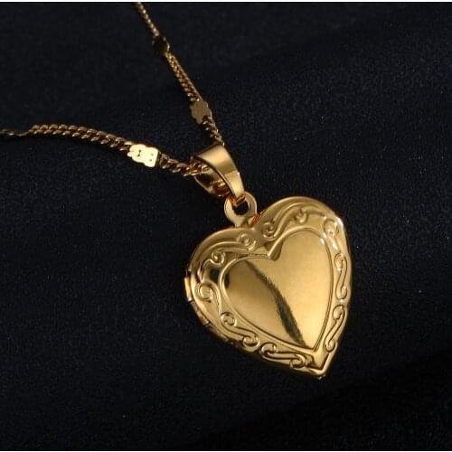 Gold Color Heart Locket Pendant Necklace Women Romantic Fashion Heart Chain Jewlery