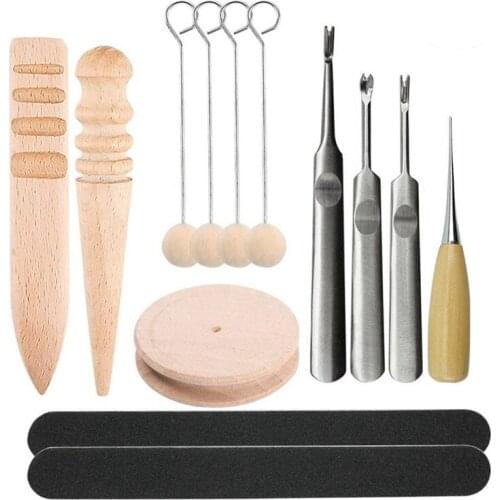 13 Pieces Leather craft Edge Skiving Beveler Multi-size Solid Wood Leather craft Edge Slicker Burnisher, Sanding Strip Wool Daub