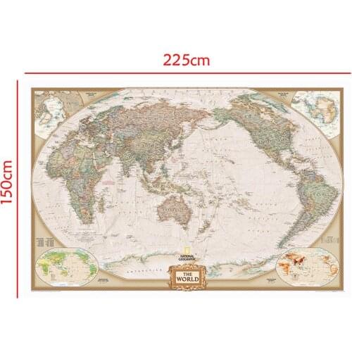 150x225cm Classic World Map Non Woven Map with Important Cities in Each Country For Trip