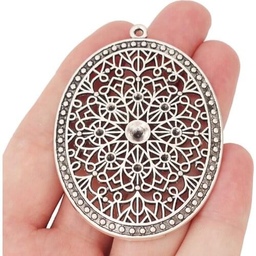 3 x Tibetan Silver Large Oval Filigree Charms Pendants Blank Rhinestone Settings for 5mm Stone Jewelry Making 64x47mm