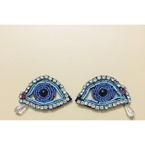 4Pcs/Lot Patches for Clothing Beaded Applique Crystal Eyes Sew on Appliques Sequin Stickers Streaming Eyes Badges for Clothes