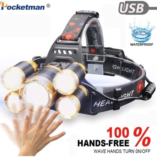 8000Lumens Super Bright LED Headlight headlamp Body Motion Sensor Head Work Light With USB for Outdoors, Household