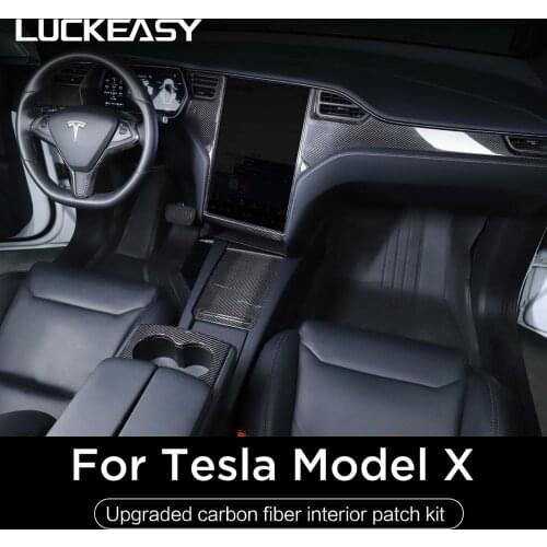 LUCKEASY Interior Accessories For Tesla Model X tesla model s Car Dashboard decoration patch real carbon fiber Instrument panel