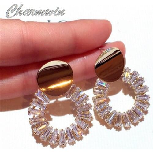 Charmwin New Dangle Earrings For Women Long Earrings Exaggerated Luxury Rhinestones Circle Earrings Jewellry