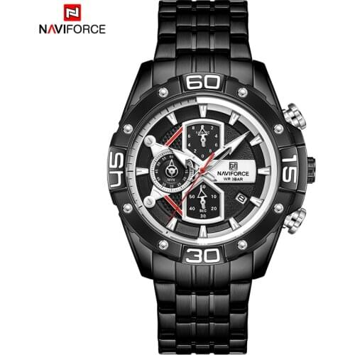 NAVIFORCE Men Watch Sport Man Wristwatch Top Brand Luxury Military Chronograph Auto Date Stainless Steel Quartz Male Clock 8018