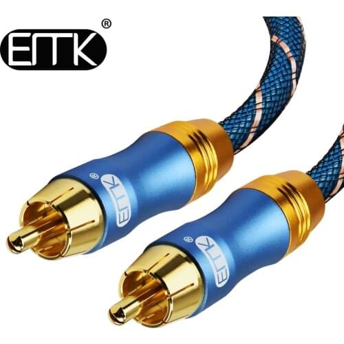EMK Digital Audio Coaxial Cable - Dual Braided Shielded - Gold-Plated 2rca to 2 rca Interconnect Cable - Blue