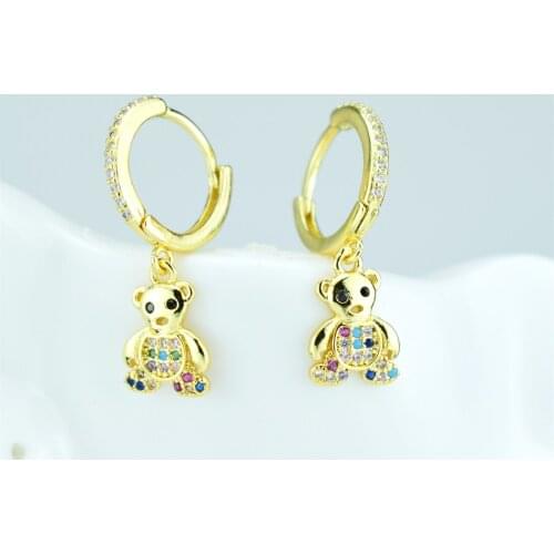 Zircon animal earrings new sweet color zircon bear earrings girl cartoon animal bear lady creative pendant earrings