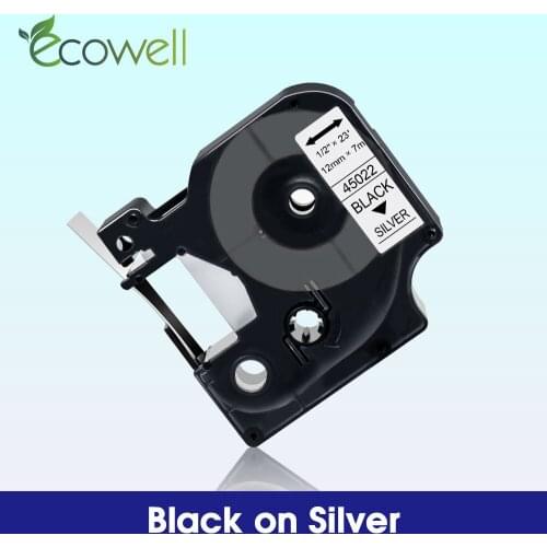 Ecowell Compatible for Dymo D1 45022 12mm*7M Label tape Black on Silver for Dymo LabelManager 160 280 LabelPoint 300 350 200 250