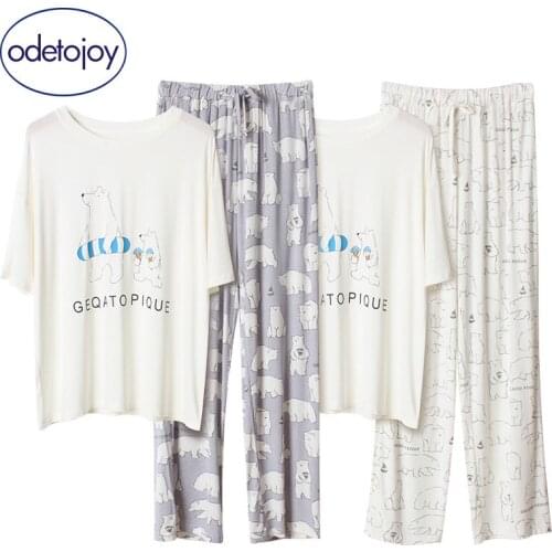Summer modal pajamas womens short-sleeved trousers loose large size ice cream polar bear Japanese home service suit