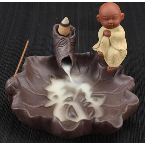 Meditation Monk Stick incense Tower Incense Smoke Backflow Censer Lotus Holder Ceramic Crafts Use In Home Teahouse