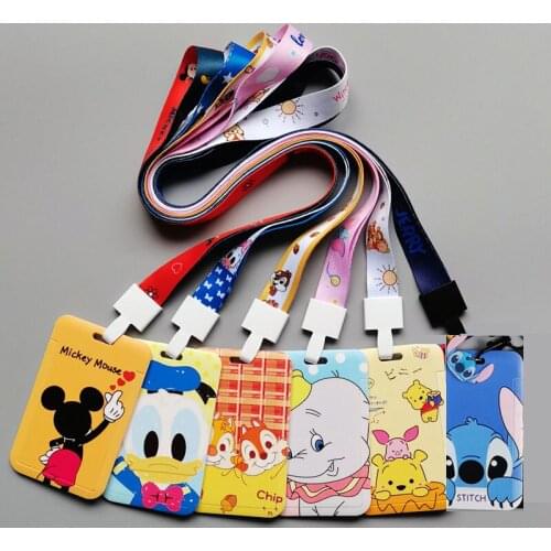 New Disney MIckey Mouse Stitch Donald Duck Card Cover Student Campus Card Mickey Minnie Hanging Bag Card Holder Lanyard Id Card