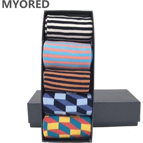 MYORED 5 pair/lot novelty socks mens socks cotton funny colorful striped socks fashion man socks for gifts