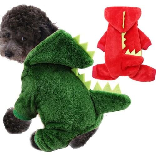 Pet Cat Clothes Funny Dinosaur Costumes Winter Warm Plush Cat Coat Small Kitten Hoodie Puppy Chihuahua Dog Clothes