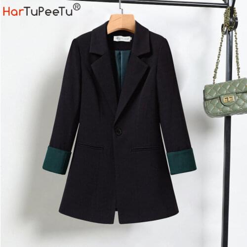 Womens Notched Pocket Button Work Office Blazer Jacket Suit Office Ladies Girls One Button Knit Boyfriend Out Wear Coat Dropship
