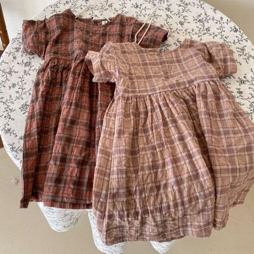 Flower Girl Dresses Girls Casual Dresses Summer Baby Girl Plaid Costumes Korean Fashion Kids Wedding Party Suits Girl Clothes
