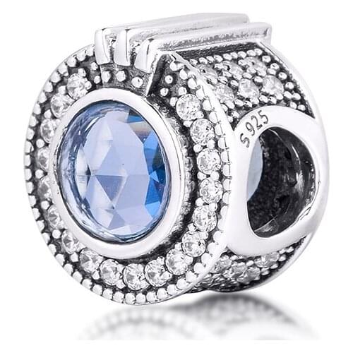 Fits for Pandora Beads Bracelets Sparkling Blue Crown O Charms 100% 925 Sterling Silver Jewelry Free Shipping