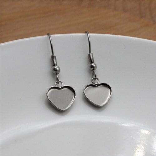 Stainless steel Fit 9*10mm Heart Pattern glass Cabochons Earring Blank Bezel Base Tray For DIY Making Accessories Gift 20Pcs