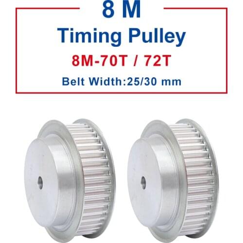 Belt Pulley 8M-70T / 72T Slot Width 27/32 mm pulley wheel rough hole 14 mm Aluminum Material For Width 25/30 mm Timing Belt