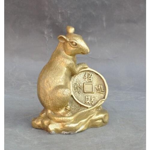 Christmas Lucky Chinese Brass Fengshui Wealth yuanbao money Coin Mice Rat Mouse Statue halloween