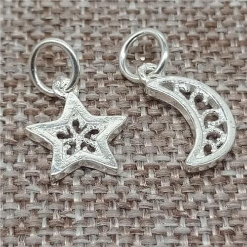 925 Sterling Silver Shiny Star Moon Charms Charms for Bracelet Necklace