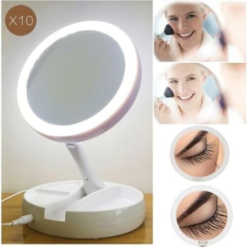 Foldable LED 13 inch 10X Magnifying Bathroom Illuminated Mirror Vanity Makeup Bath Cosmetic Smart Mirrors