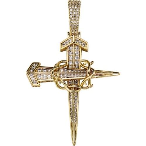 Hip Hop AAA+ CZ Stone Paved Bling Iced Out Vine Entanglement Nail Cross Pendants Necklaces for Men Rapper Jewelry Gift