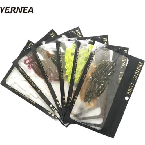 Yernea 60Pcs/Lot 1.3g 6 Colors Worm Soft Fishing Lure Screw Tail Velvet False Bait T Tail Soft Bait Fishing Gear Smell Soft Bait