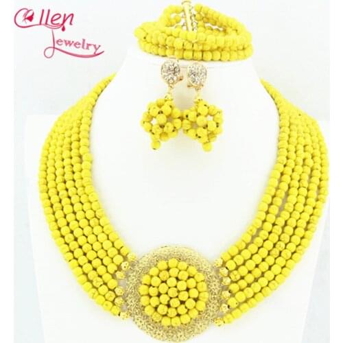 Fashionable Yellow hot Jewelry Set Nigerian hot Necklace Bridesmaid Gift Holiday Party Necklace Bridal Jewelry Set