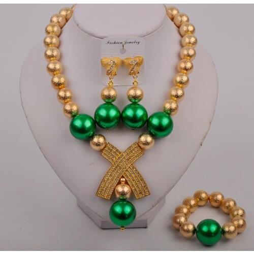 Green Beads Pearl Necklace Costume African Jewelry Set Nigerian Wedding Bridal Jewelry Sets