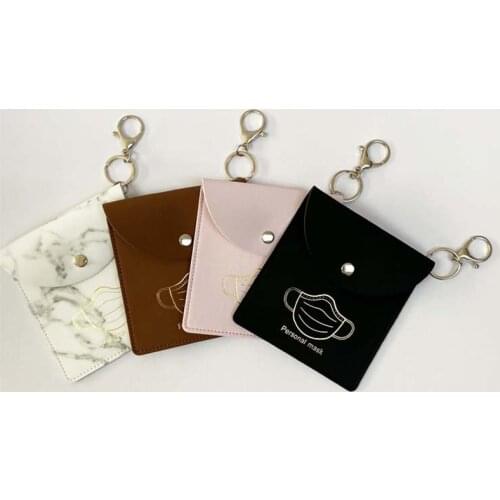 Portable Mask Storage Bag PU Leather Dustproof Mask Clip Reusable Masks Container with Keychain Reusable Face Mask Holder