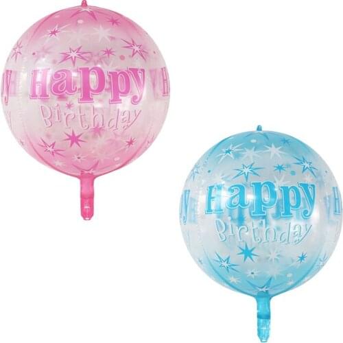 1pc 22inch Transparent Blue Pink Happy Birthday 4D Balloons Happy Birthday Party Decoration Inflatable Helium Globos Kids Toys
