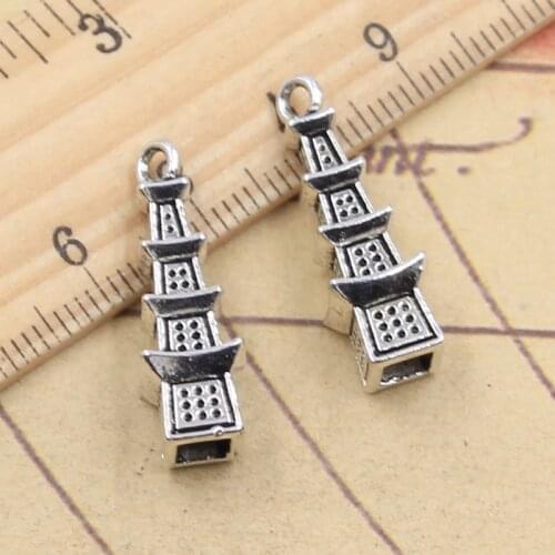 10pcs Charms 3D Tower 26x8x8mm Tibetan Silver Color Pendants Antique Jewelry Making DIY Handmade Craft