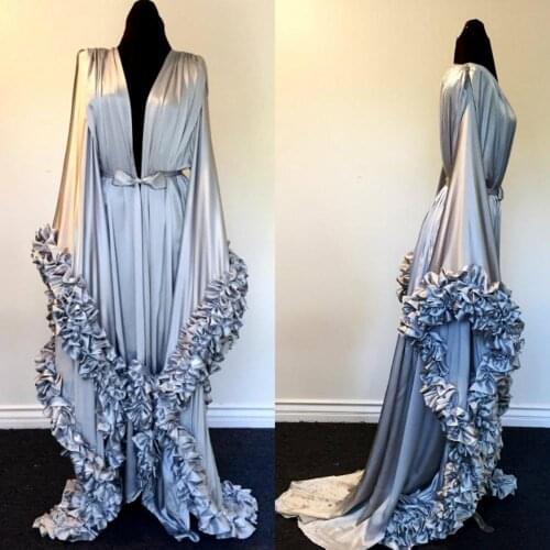 2021 Plus Size Night Robe Long Sleeve Tiered Ruffle Party Celebrity Sleepwear Custom Made Floor Length Nightgowns Robes