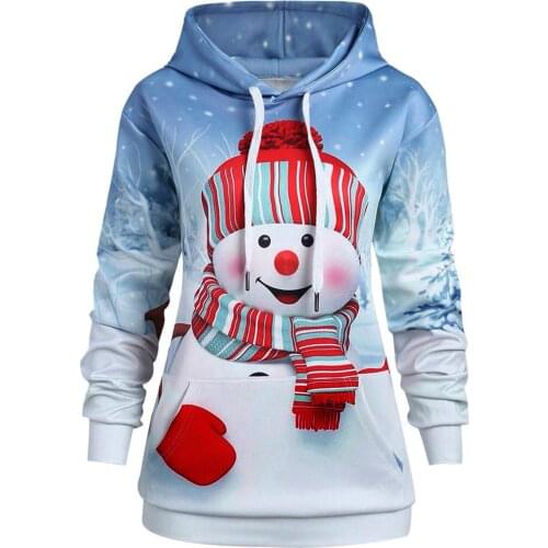 40#2020 Women Hoodie Christmas Big Pocket Cartoon Snowman Print Long Sleeve Hoodies Sweatshirt Pullover Top sudadera mujer
