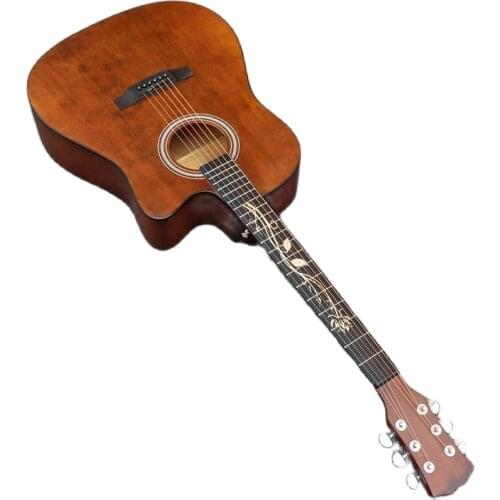 41 Inch Vintage Color Electric Acoustic Guitar 6 Strings Guitar Folk Guitar Flower Inlay Fretboard With Flaw Bubble Hard Case