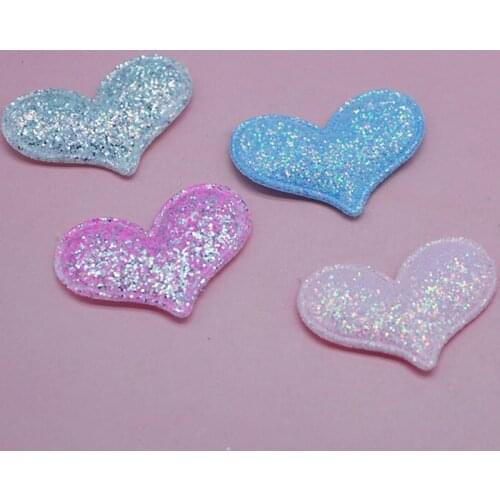 64pcs/lot 3.8*3cm shiny Heart Patches Appliques for Craft Clothes Sewing Supplies DIY Hair Clip Accessories