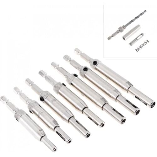 7pcs/lot Hinge Opener Carpentry Hole Puncher Hinge Tapper Hexagonal Bit Positioning Special Borehole Core Drill Bit Power Tool