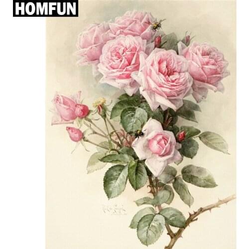 HOMFUN Full Square/Round Drill 5D DIY Diamond Painting "Flowers Rose" 3D Embroidery Cross Stitch 5D Home Decor Gift XY