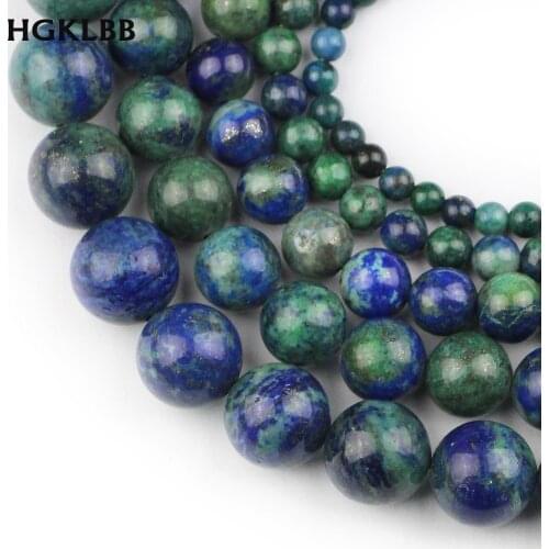 HGKLBB Natural Lapis Lazuli Round Malachite Azurite Stone Beads For Jewelry Making 4/ 6/8/10/12mm 15" Bracelet Necklace DIY
