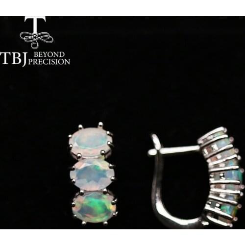 TBJ,5ct Colorful opal earring ,natural 6 Pieces natural Ethiopia gemstones oval cut 5*7mm gemstone jewelry 925 sterling silver