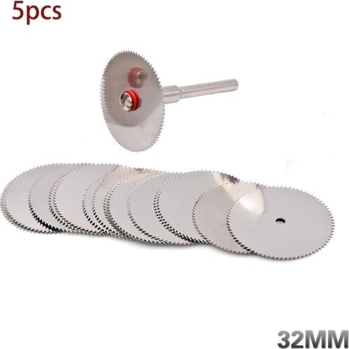 5Pcs/set 32mm Stainless Steel Slice Metal Cutting Disc with 1 Mandrel for Dremel Rotary Tools