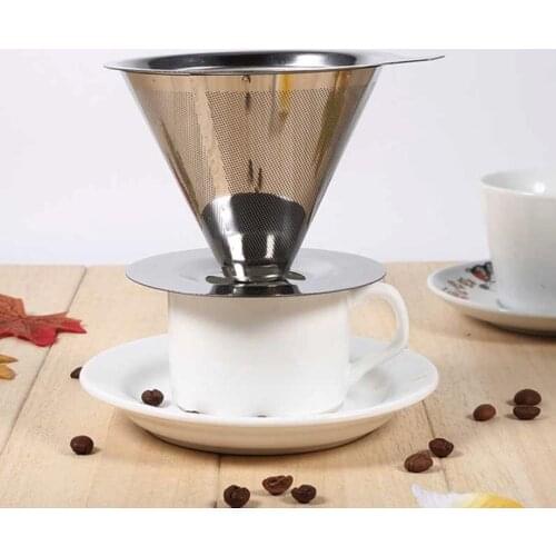 Double Layer Stainless Steel Coffee Filter Cup Holder Pour Over Coffees Dripper Mesh Coffee Tea Filter Basket Kitchen Utensils