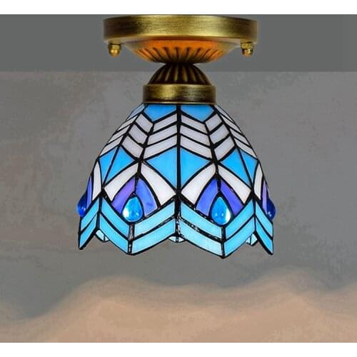 European Style 6-Inch 15cm Tiffany Colored Glass Corridor Balcony Small Ceiling Light Mediterranean Blue Light