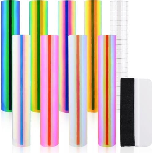 FOSHIO 10PCS Tool Kit Self-adhesive Decoration Vinyl Sheets Film Glitter Holographic PVC DIY Film with Plastic Install Squeegee