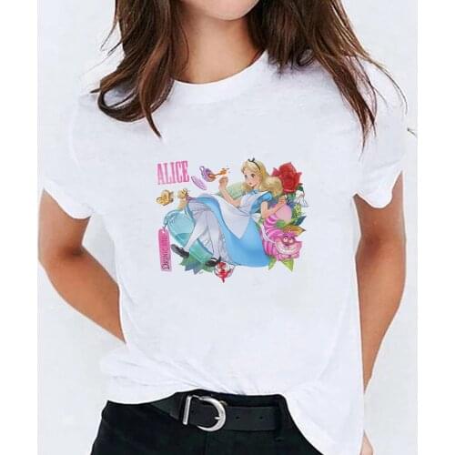 Alice in Wonderland DRINK ME T Shirt New Women Tshirt Funny Cheshire Cat Top Tee Fashion Female Clothes T-shirts