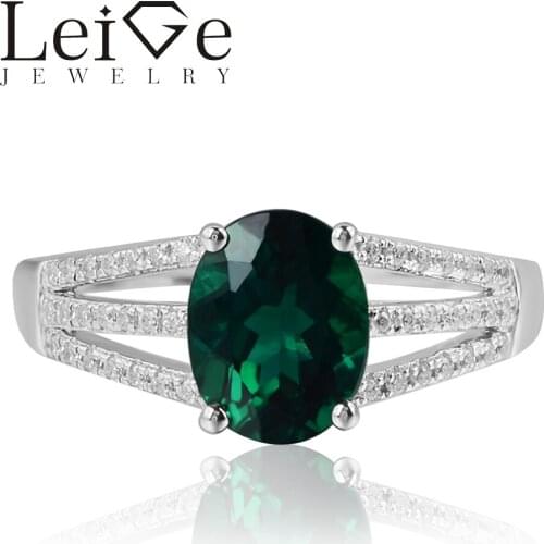 Leige Jewelry Lab Created Emerald Rings May Birthstone Oval Cut Engagement Rings Romantic Gifts For Woman 925 Sterling Silver