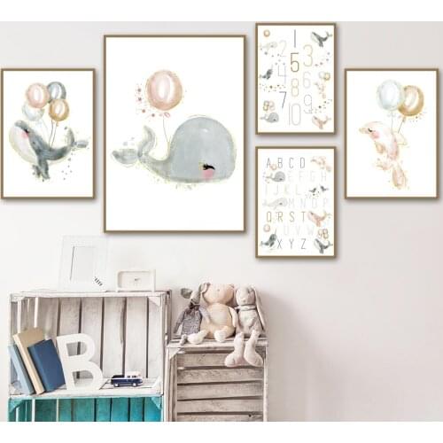 Whale Dolphin Education Number Alphabet Nursery Wall Art Print Canvas Painting Nordic Poster Wall Pictures Baby Kids Room Decor