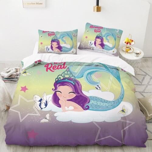 Cartoon Kids Bedding set For home Baby child girl Duvet Cover Set 2/3Pc Bed Linen 140x200 200x200 single Mermaid princess