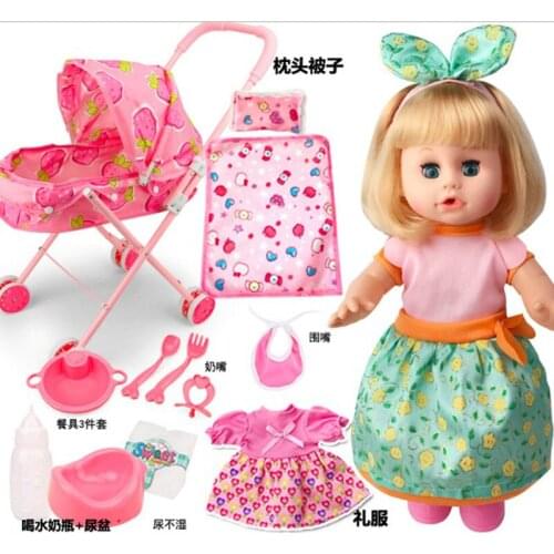1 Set Nursery reborn baby talking girl doll infant Carriage Stroller Trolley newborn dolls can blink drink pee vinyl dolls
