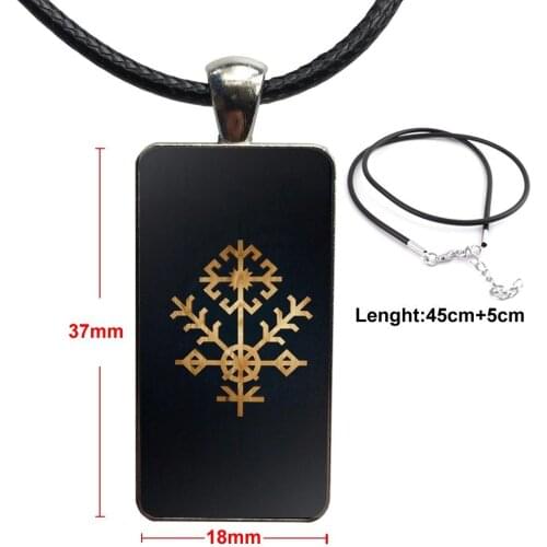 Latvian Symbols Ethnic Austras Koks For Women Children Glass Cabochon Pendant Necklace Rectangle Fashion Necklace